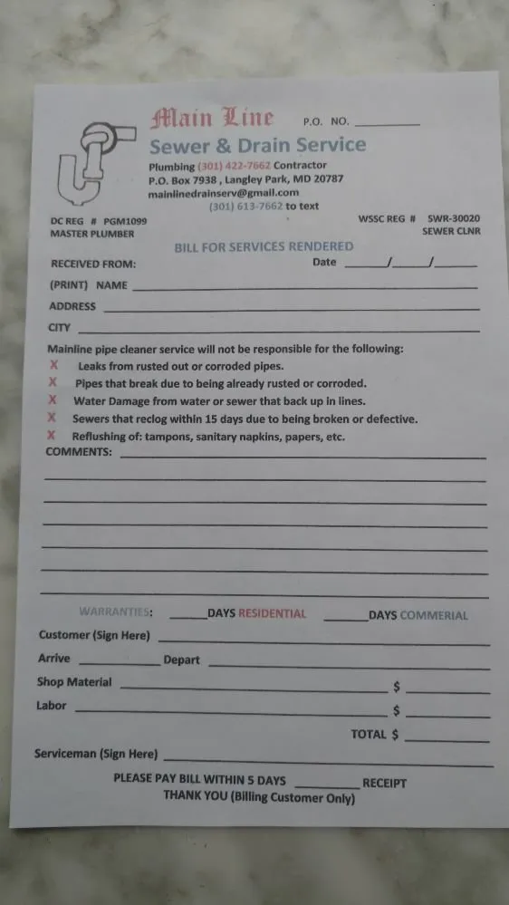 Slide of Main Line Sewer & Drain Service