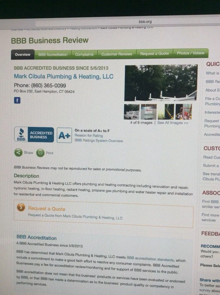 Slide of Mark Cibula Plumbing & Heating