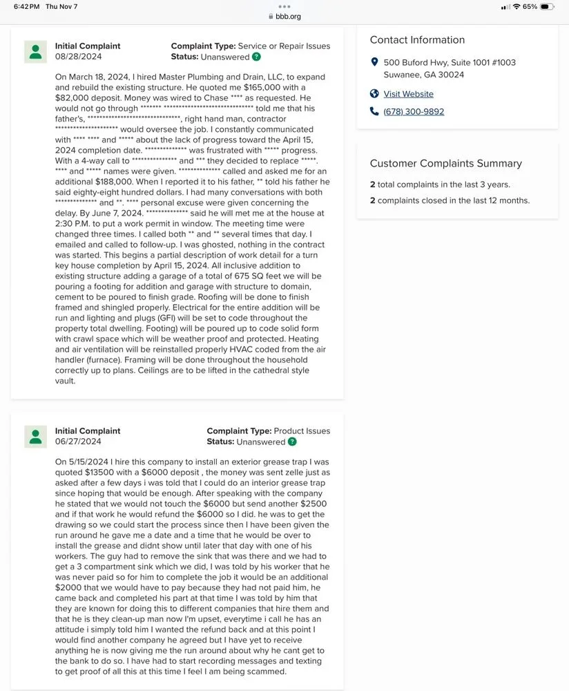 Slide of Master Plumbers & Drain