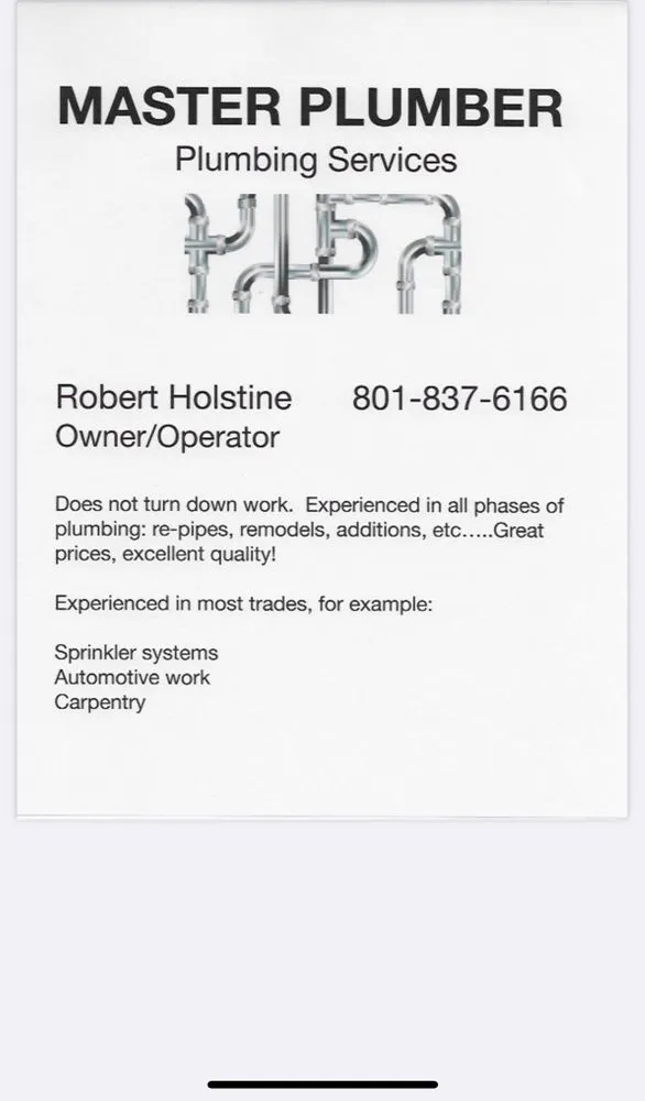 Slide of Master Plumbing Robert Holstine