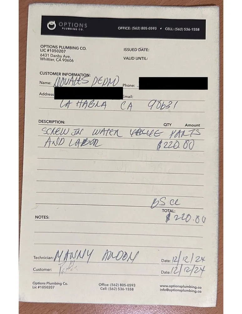 Slide of Options Plumbing & Appliance Installation