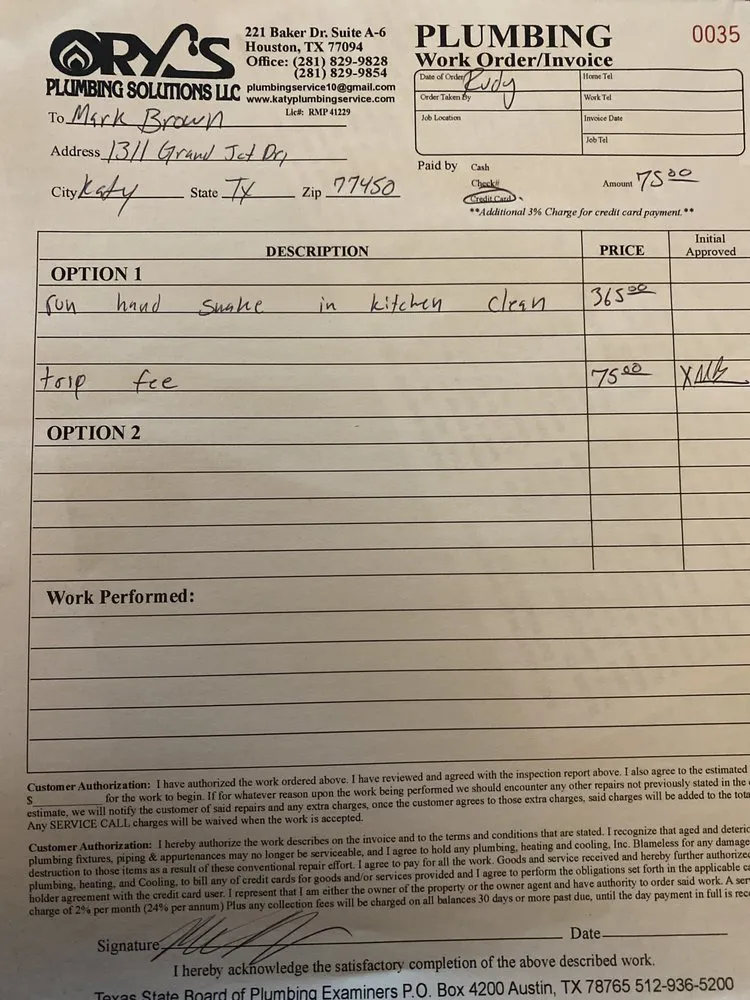 Slide of Ory's Plumbing Solutions