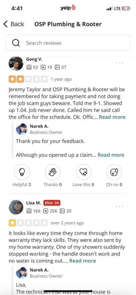 Slide of OSP Plumbing & Rooter