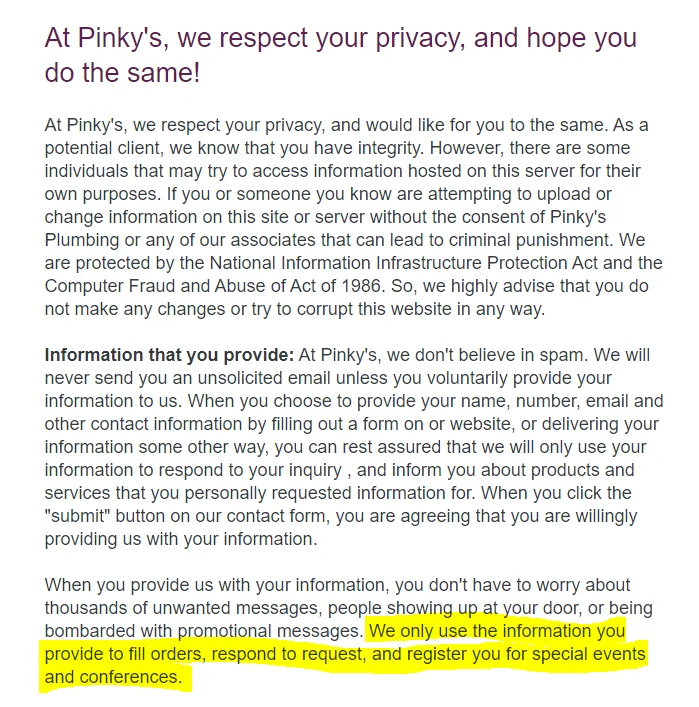 Slide of Pinky's Plumbing