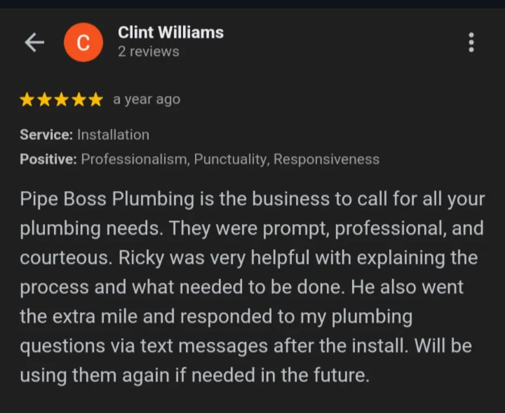 Slide of Pipe Boss Plumbing