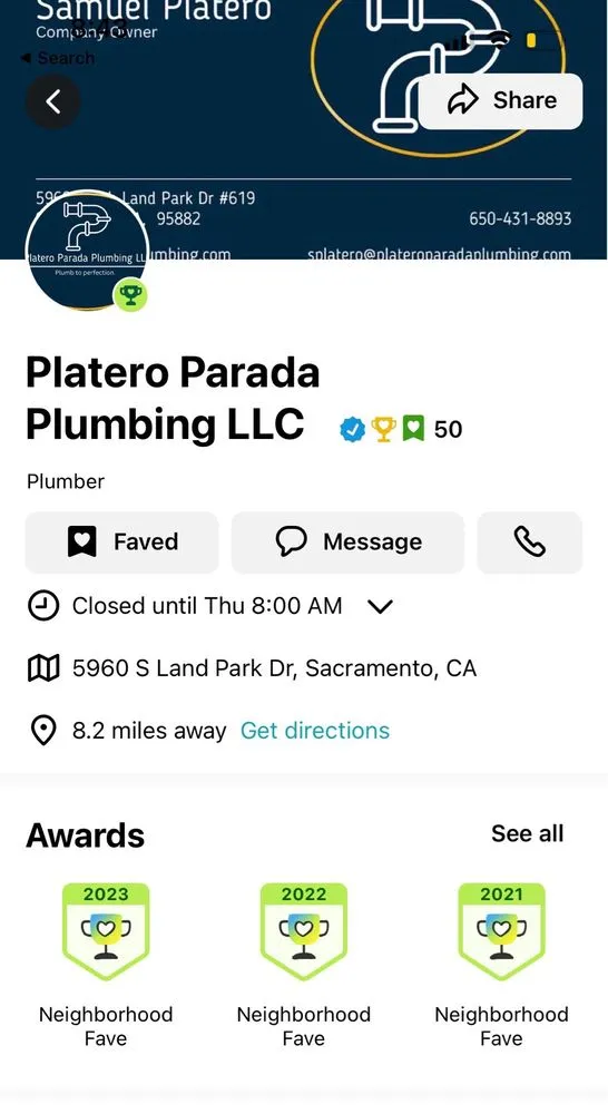Slide of Platero Parada Plumbing