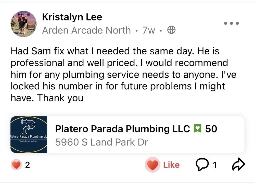 Slide of Platero Parada Plumbing