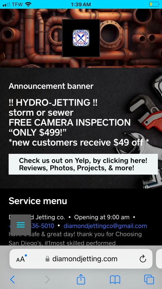 Slide of Plumbing & Pressure Washing Diamond Jetting