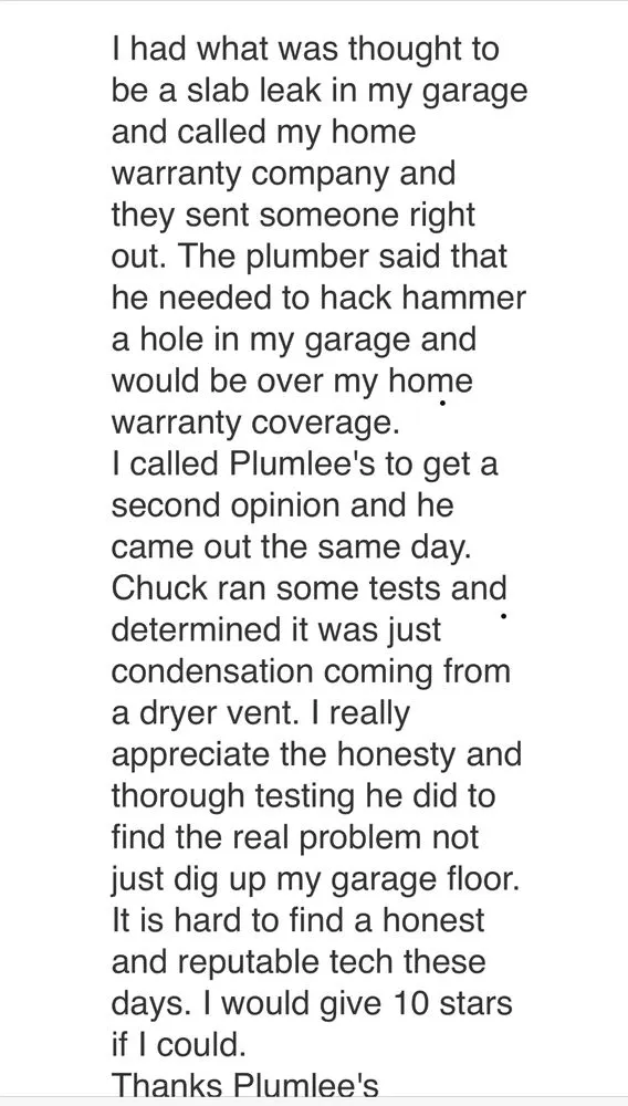 Slide of Plumlee's Plumbing Services