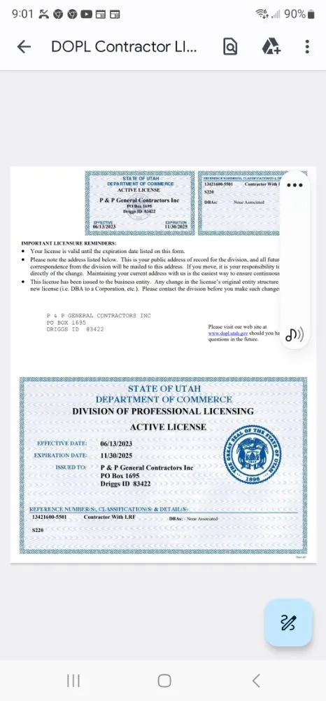 Slide of P&P General Contractors