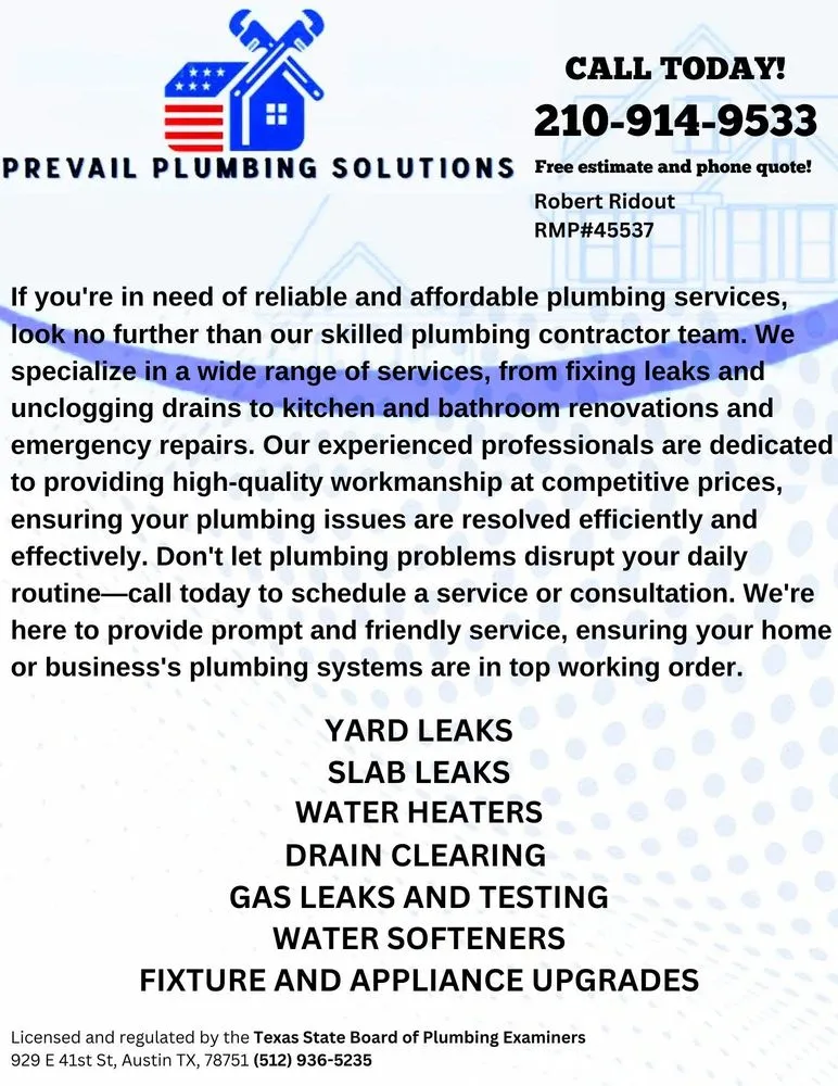 Trusted plumbing repair in San Antonio, TX by Prevail Plumbing Solutions