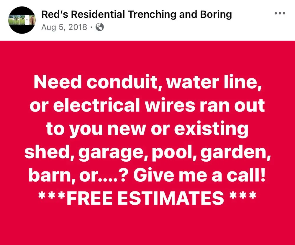 Slide of Red’s Residential Trenching and Boring