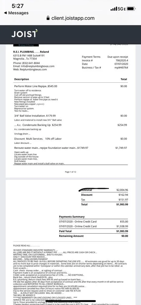 Slide of R.E.I. Plumbing