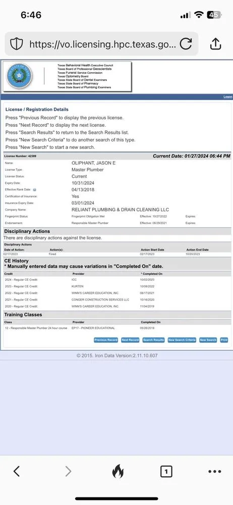 Slide of Reliant Plumbing