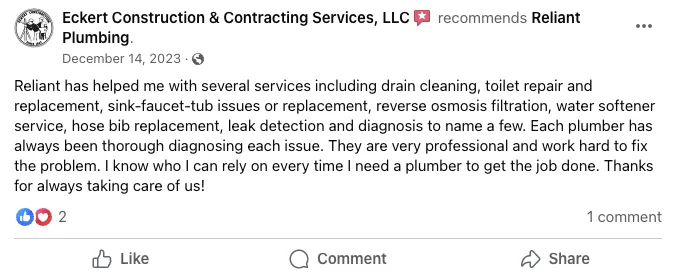 Slide of Reliant Plumbing