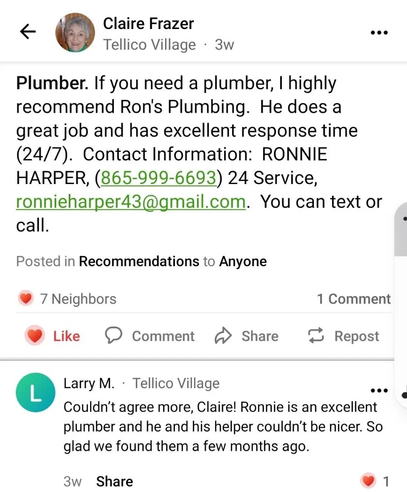 Slide of Ron's Plumbing Service