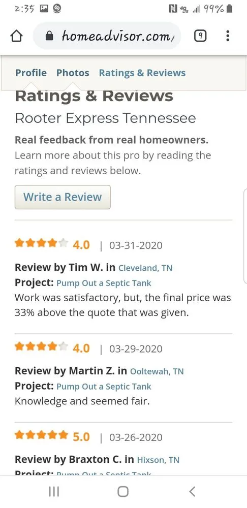 Slide of Rooter Express SC