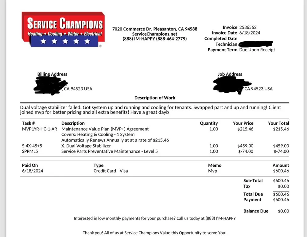 Slide of Service Champions - Pleasanton