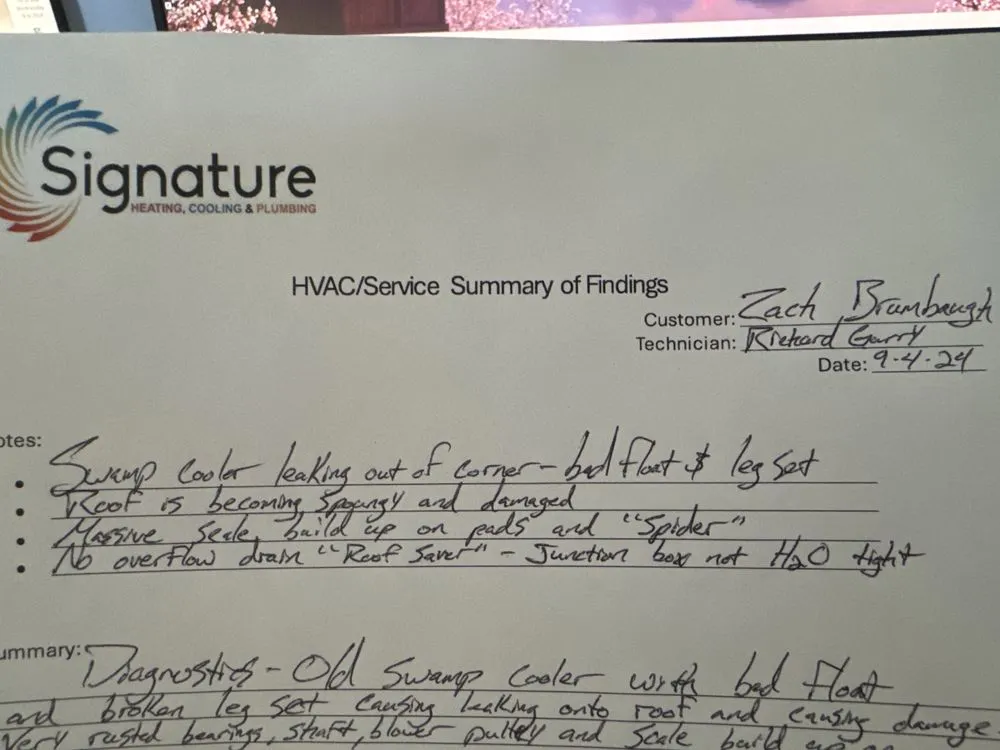 Slide of Signature Heating, Cooling & Plumbing