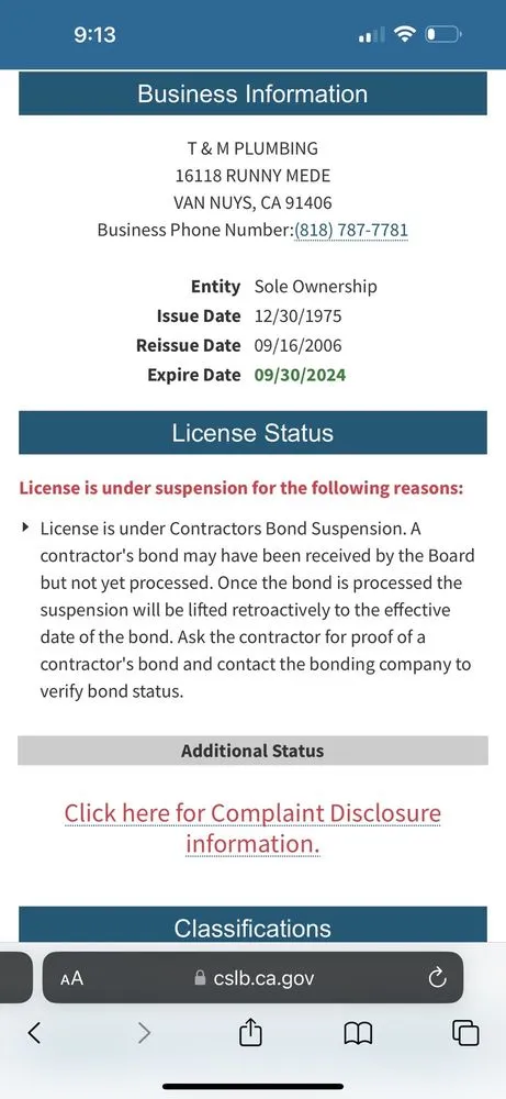 Slide of T & M Plumbing