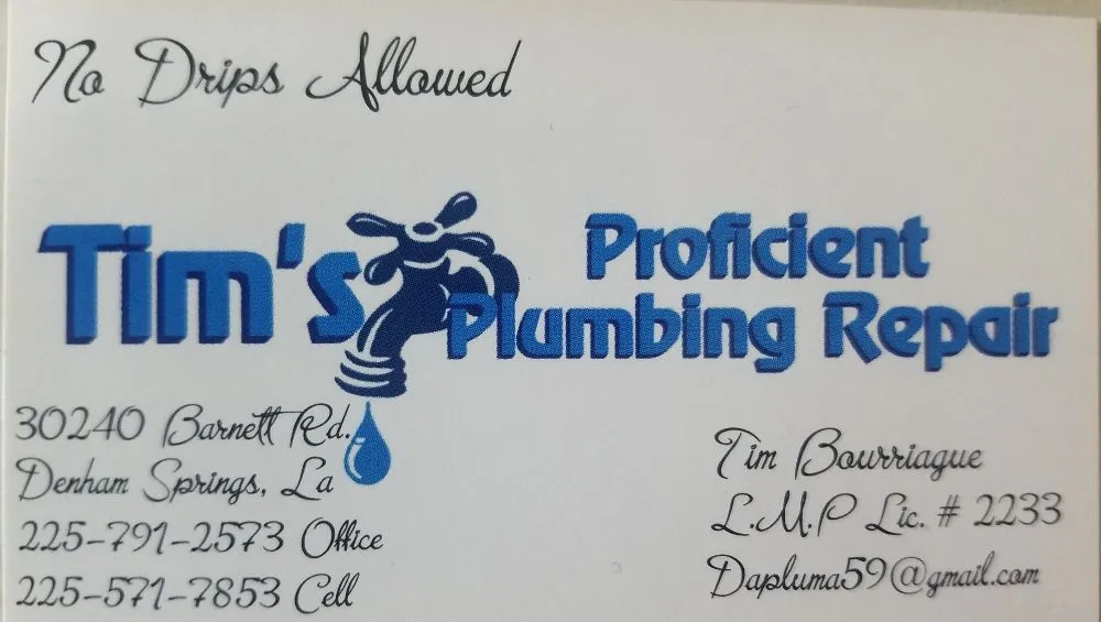 Slide of Tim's Proficient Plumbing Repair