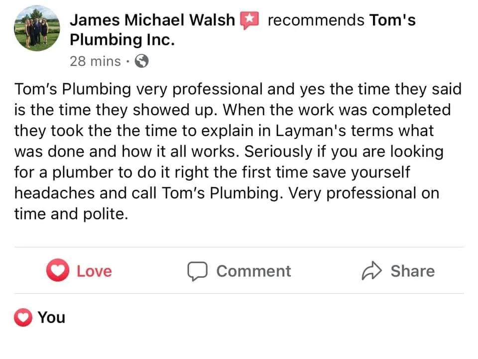 Slide of Tom's Plumbing Inc