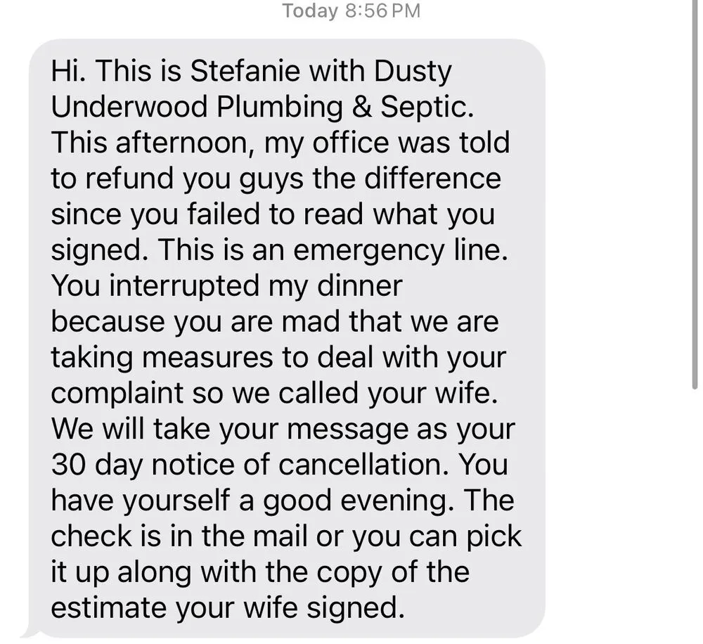 Slide of Underwood Plumbing and Septic