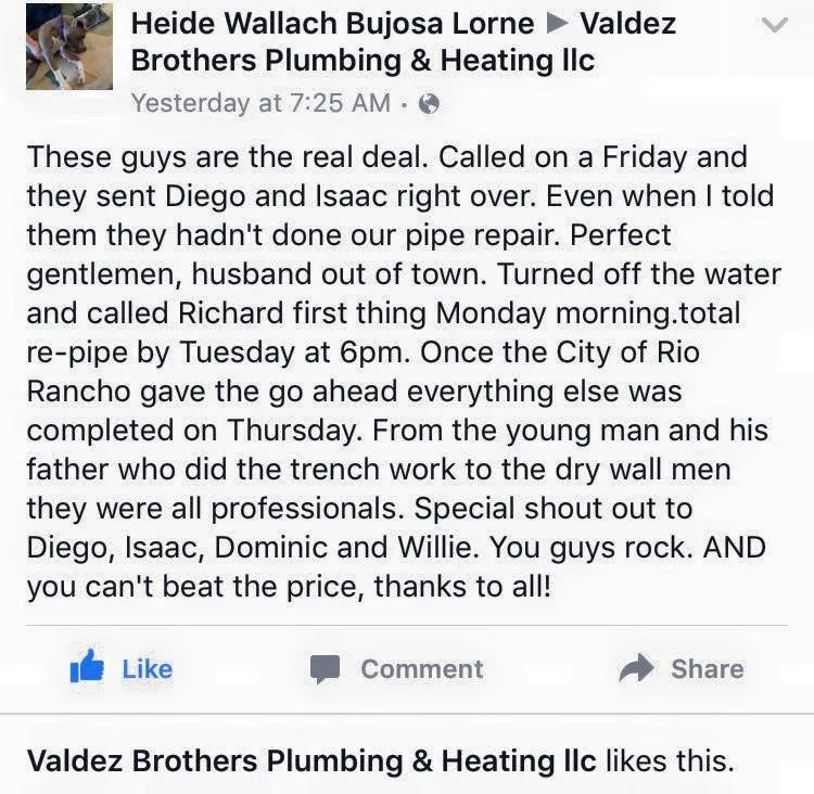 Slide of Valdez Brothers Plumbing and Heating