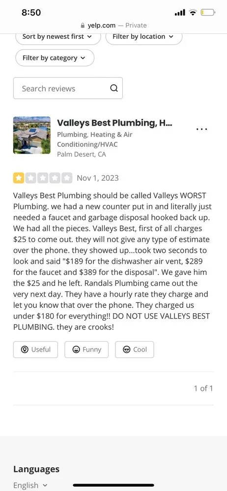 Slide of Valleys Best Plumbing, Heating, and Air