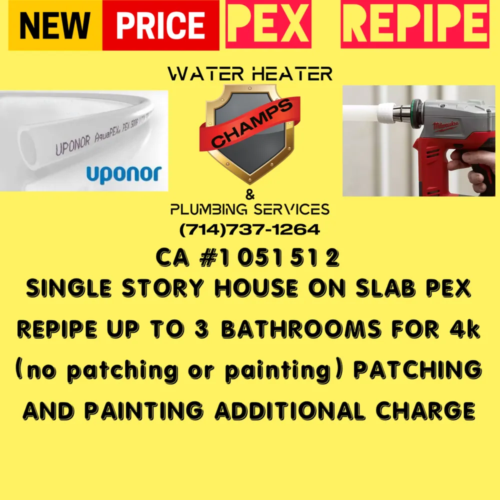 Slide of Water Heater Champs & Plumbing Services