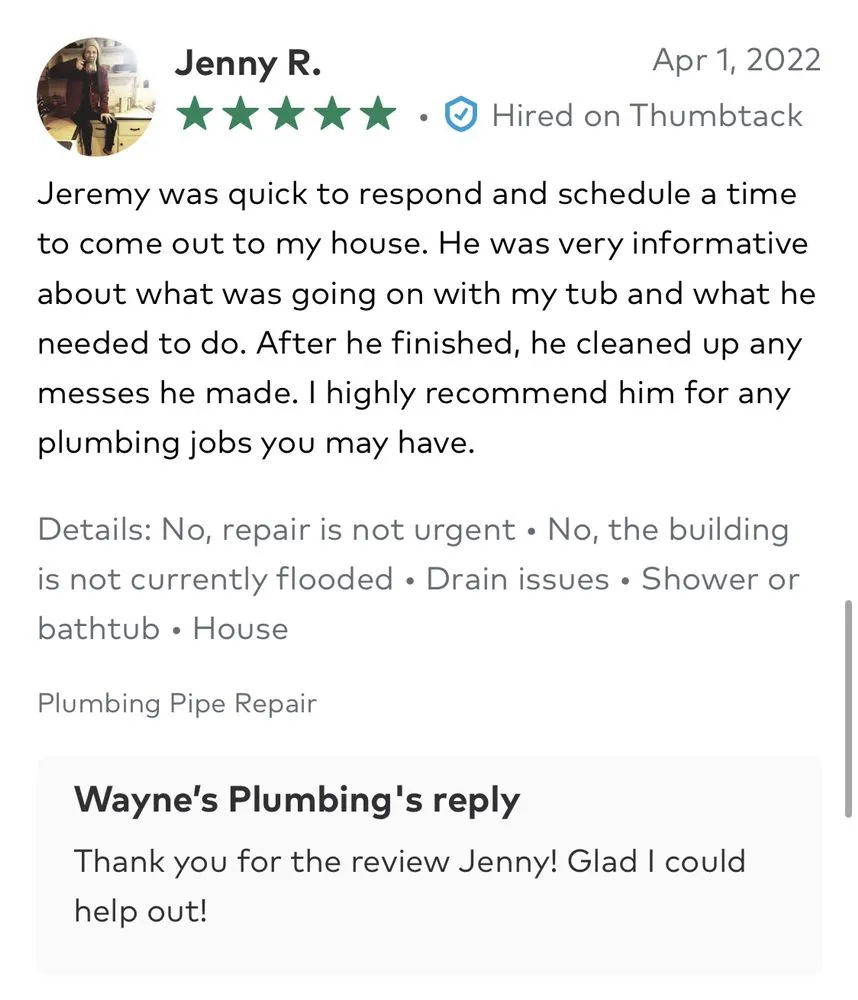 Slide of Wayne's Plumbing