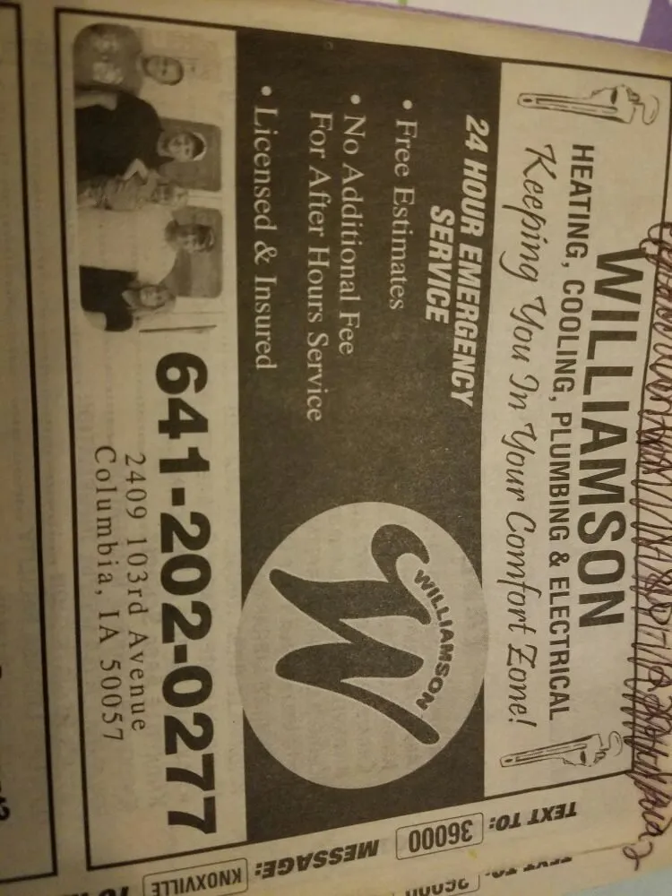 Top-rated water heater service experts serving Columbia, IA - Williamson Heating, Cooling, Plumbing & Electrical