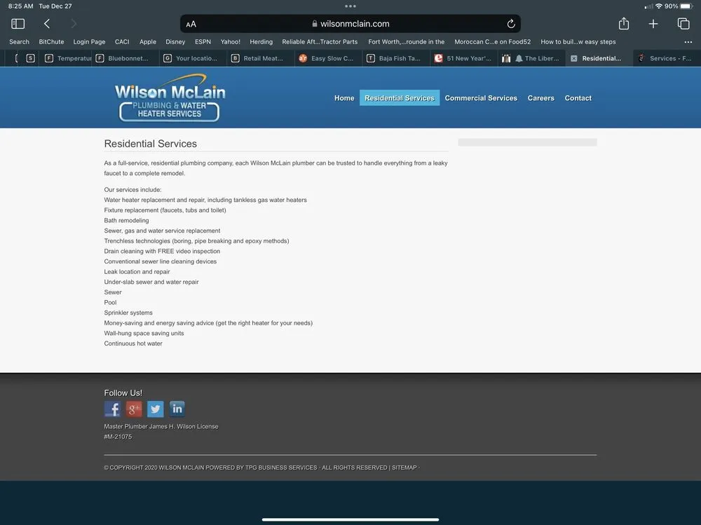 Slide of Wilson McLain Plumbing