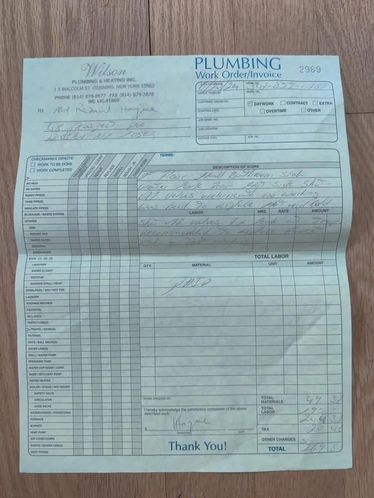 Slide of Wilson Plumbing and heating